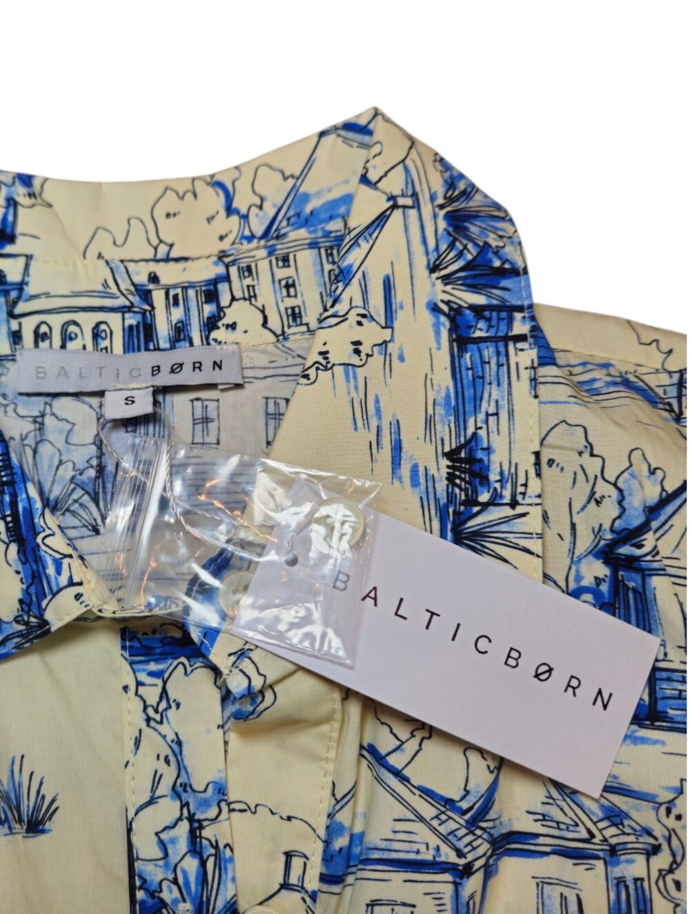 NWT Baltic Born Layne Holland Toile Midi Dress Cream Blue Tie Waist Size S - Picture 5 of 11
